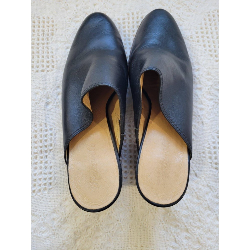Madewell Black Leather Pointed Toe Block Heel Mules Slip On Shoes Size 9.5 - Picture 10 of 13